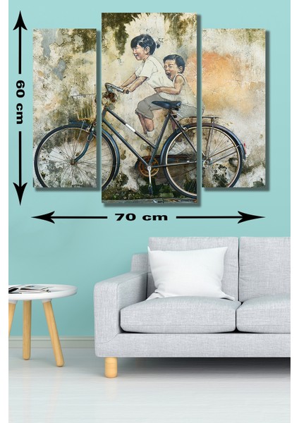 3 Parça Bisiklet Çocuk Mdf Duvar Tablosu
