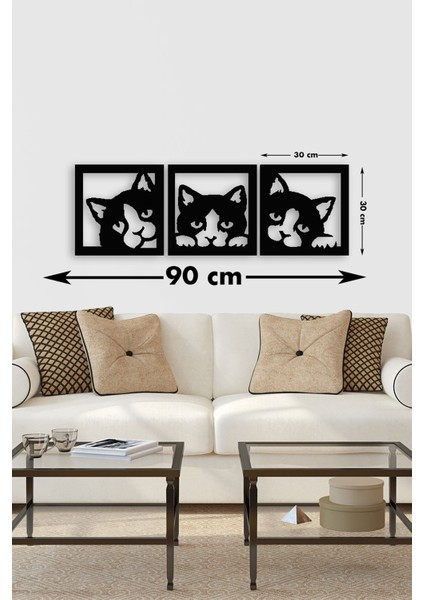 3'lü Sevimli Kedi Desenli Duvar Tablosu