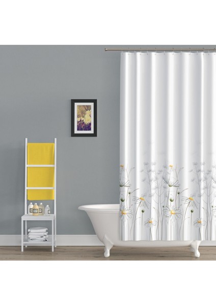 Troopikhome Banyo Perdesi Papatya Çiçek Desen Duş Perde Su Geçirmez Küvet Perde 180X200 Duş Perdesi 12 C-Halkalı 8441 Daisy