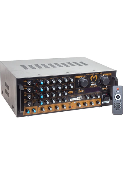 MV-1232 2*80W USB/SD/Bt Uk-Balans 4 Mik Giriş-4 Hop Çıkışlı Stereo Küp Mixer Trafosuz Anfi