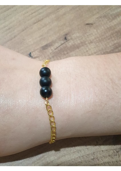 Doğal Oniks Boncuk Bileklik Gold