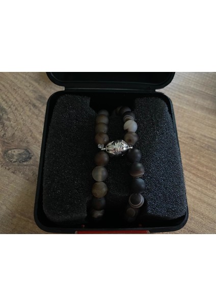 Doğal Mat Akik Kahverengi Boncuk Mıknatıslı Çift Bilekliği