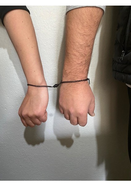 Siyah Zincir Mıknatıslı Çift Sevgili Bilekliği