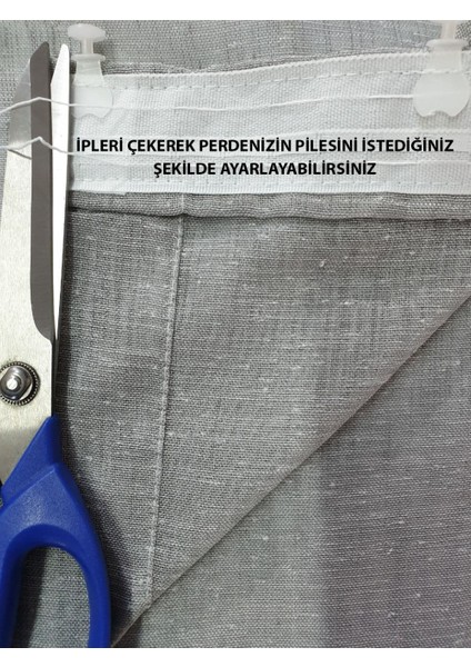 Lüks Keten Görünümlü Tül Perde Pilesiz Etek Kurşunlu Gri Rengi. EN:325-BOY:240