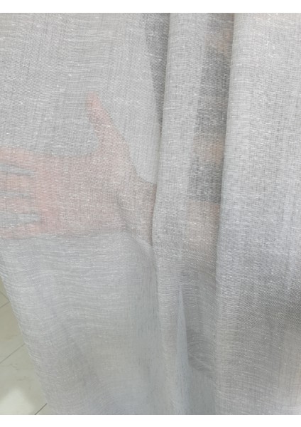 Lüks Keten Görünümlü Tül Perde Pilesiz Etek Kurşunlu Gri Rengi. EN:500-BOY:270
