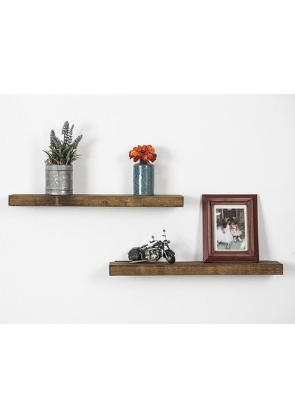 Çam Masif Ahşap 2"Li Dekoratif Duvar Rafı Kitaplık Raf Çiçeklik 75x19