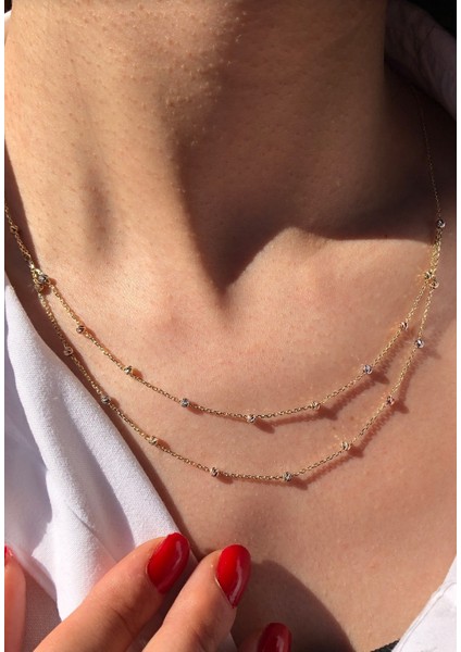 14 Ayar Altın Ikili Dorika Kolye modelleri