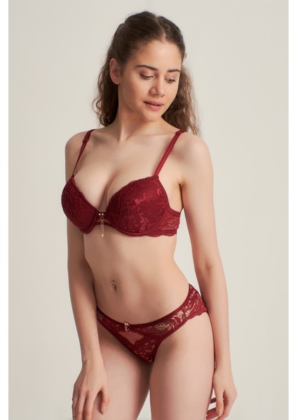 Kadın 5101410 Push Up Dantelli Sütyen Takım Bordo