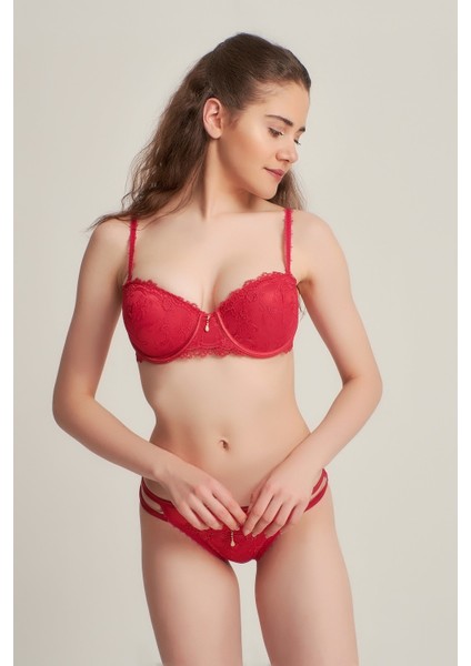 Kadın 5101510 Brode Kap Silikonlu Sütyen Takımı Bordo