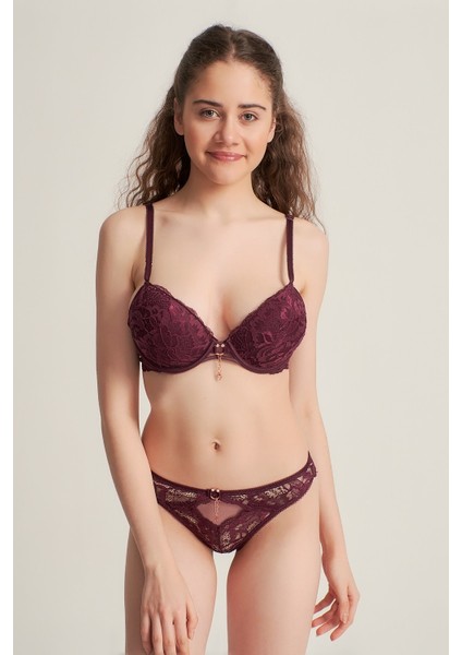 Kadın 5101410 Push Up Dantelli Sütyen Takım Mürdüm
