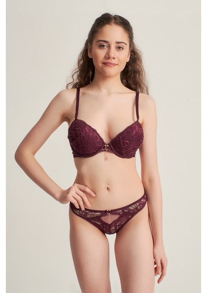 Kadın 5101410 Push Up Dantelli Sütyen Takım Mürdüm