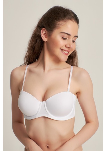 Kadın 7101315 Desteksiz Klasik Straplez Sütyen Beyaz