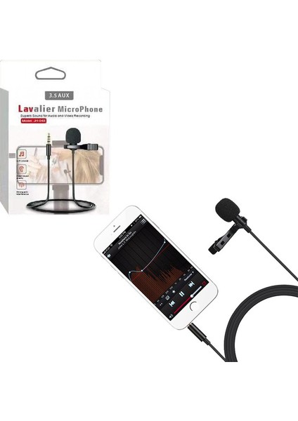 JH-043 Cep Telefonu Için 3.5 mm Jack Girişli Youtuber Yaka Mikrofonu