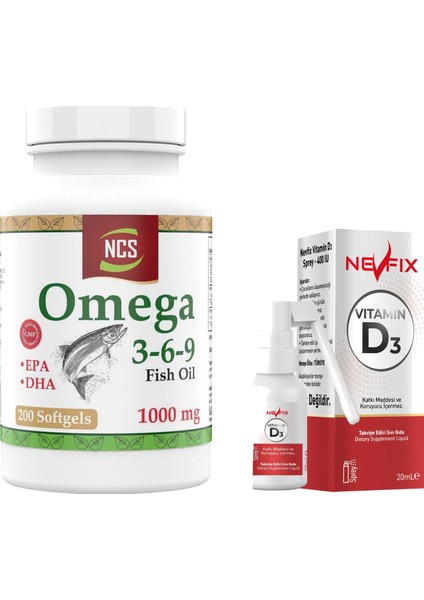 Omega 3-6-9 Balık Yağı 1000 Mg Evening Primrose Oil Keten Tohumu Yağı Epa Dha & Nevfix Vitamin D3 Sıvı Sprey