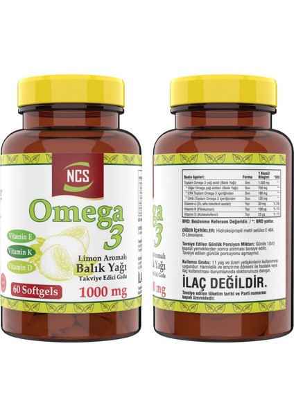 Omega 3 Limon Aromalı Balık Yağı 1000MG 60 Softgel & Nevfix Vitamin D3 Sıvı Sprey