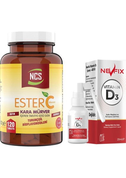 Kara Mürver Ester C Vitamini 1000 Mg 120 Tablet & Nevfix Vitamin D3 Sıvı Sprey