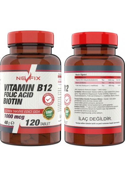 Vitamin B12 1000 Mcg 120 Tablet & Nevfix Vitamin D3 Sıvı Sprey fiyatları