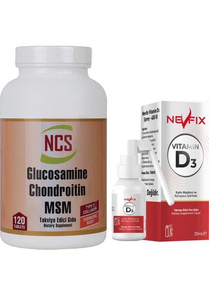 Glucosamine Chondroitin Msm Type Iı Collagen Turmeric 120 Tablet &  Nevfix Vitamin D3 Sıvı Sprey