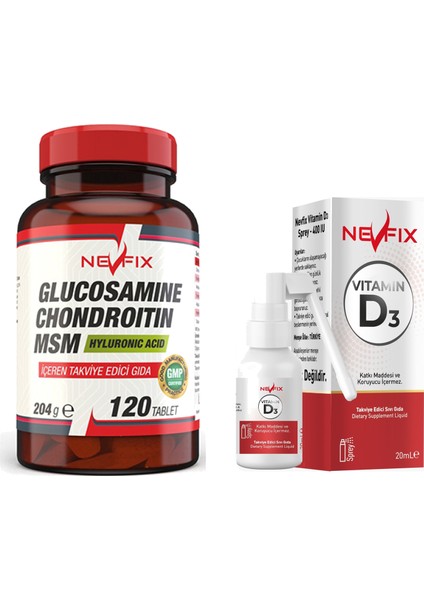 Glucosamine Chondroitin Msm 120 Tablet &  Nevfix Vitamin D3 Sıvı Sprey