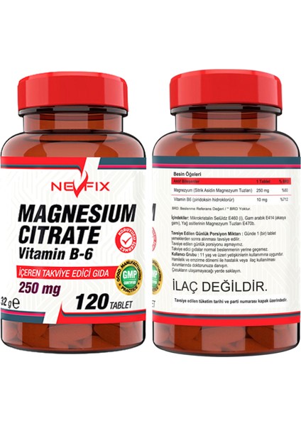 Magnesıum Cıtrate Vitamin B-6 120 Tablet & Nevfix Vitamin D3 Sıvı Sprey