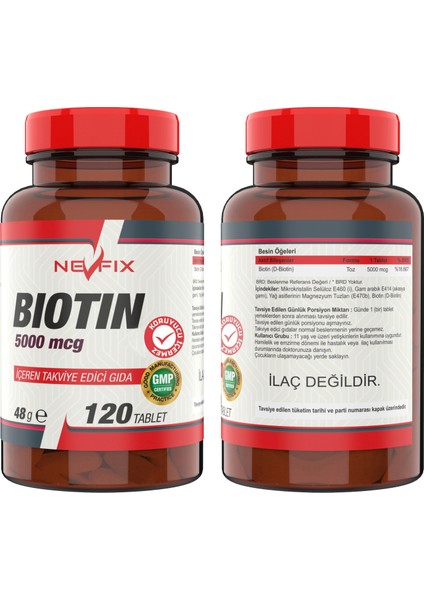 Biotin 5000 Mcg 120 Tablet & Ncs Vitamin D3 + K2 Damla 20 ml