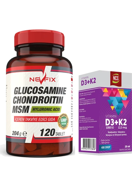 Glucosamine Chondroitin Msm 120 Tablet &  Ncs Vitamin D3 + K2 Damla 20 ml