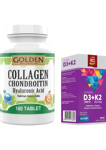 Collagen Chondroitin Hyaluronic Acid Magnezyum Sitrat Vitamin C Golden Arizona 180 Tablet