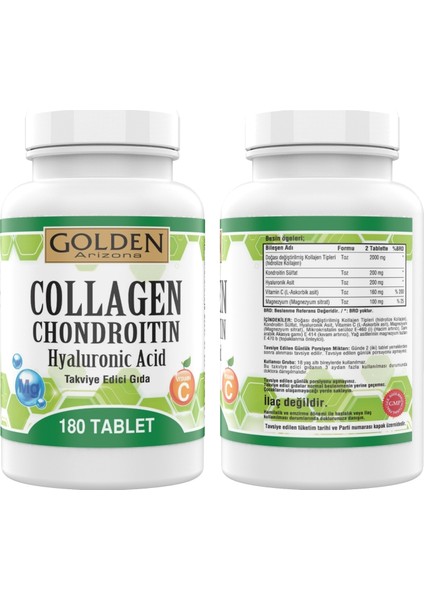 Collagen Chondroitin Hyaluronic Acid Magnezyum Sitrat Vitamin C Golden Arizona 180 Tablet fiyatları