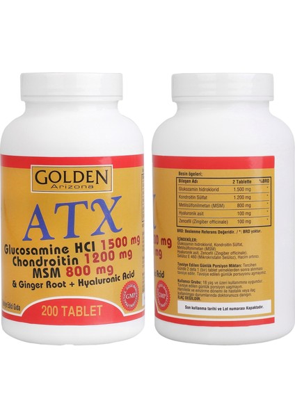 Golden Arizona Atx Glucosamine Chondroitin Msm 200 Tablet & Vitamin D3 + K2 Damla 20 ml