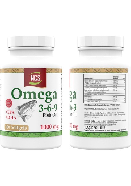 Omega 3-6-9 Fish Oil 1000MG 200 Softgels & Vitamin D3 + K2 Damla 20 ml
