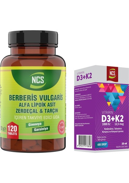 Berberis Vulgaris Alfa Lipoik Asit Tarçın Zerdeçal 120 Tablet & Vitamin D3 + K2 Damla 20 ml