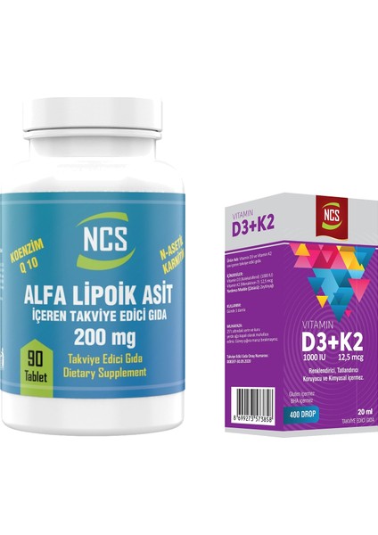 Alpha Lipoic Acid Coenzyme Q10 L-Carnitine 90 Tablet & Vitamin D3 + K2 Damla 20 ml