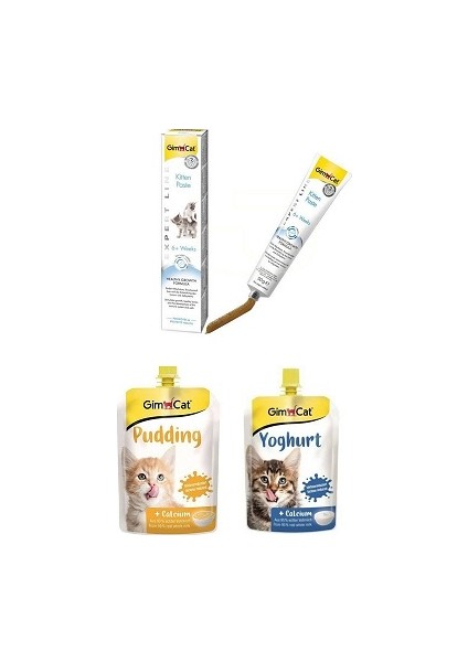 Kitten Paste Calsium Yavru Kediler Için Vitamin 50 gr + Gimcat Yoğurt 150 Gr. +Puding 150 Gr.