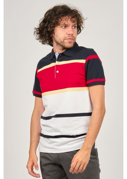Erkek Polo Yaka Blok Desenli T-Shirt 0249821 Lacivert