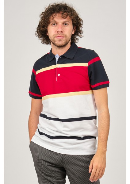 Erkek Polo Yaka Blok Desenli T-Shirt 0249821 Lacivert modelleri