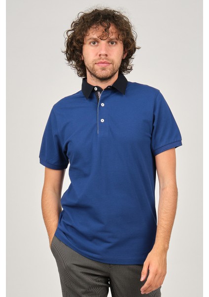 Desen Triko Erkek Polo Yaka T-Shirt 0249812 Indigo