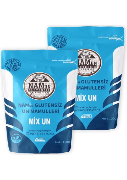 2'li Paket Glutensiz Çok Amaçlı Mix Un Taş Değirmen Vegan 1 kg