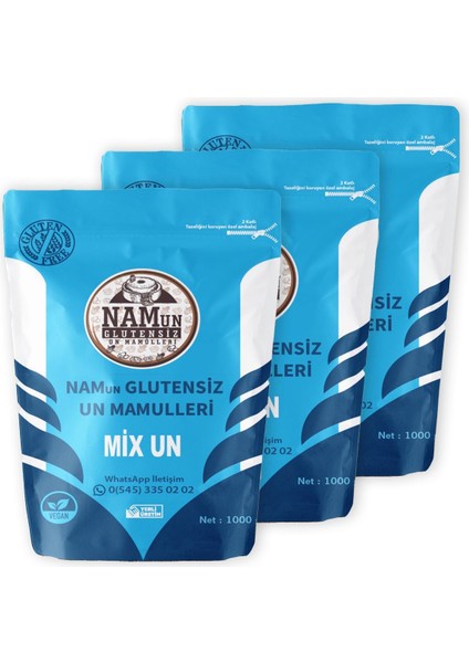 3'lü Paket Glutensiz Çok Amaçlı Mix Un Taş Değirmen Vegan 1 kg