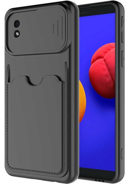 - Samsung Galaxy A01 Core - Kılıf Slayt Sürgülü Kart Bölmeli ​Kartix Kapak - Siyah - T17622