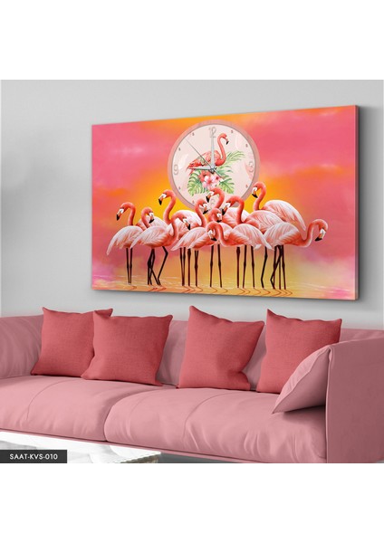 Flamingo Saatli Kanvas - Canvas Tablo