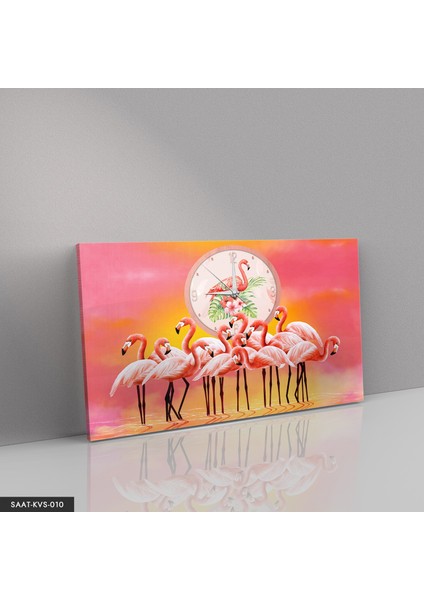 Flamingo Saatli Kanvas - Canvas Tablo