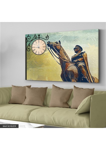Mustafa Kemal Atatürk Saatli Kanvas - Canvas Tablo