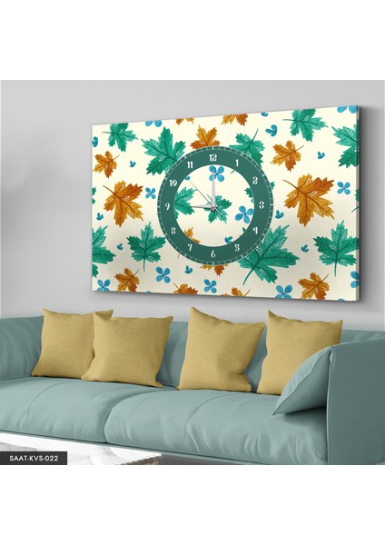 Renkli Yapraklar Saatli Kanvas - Canvas Tablo