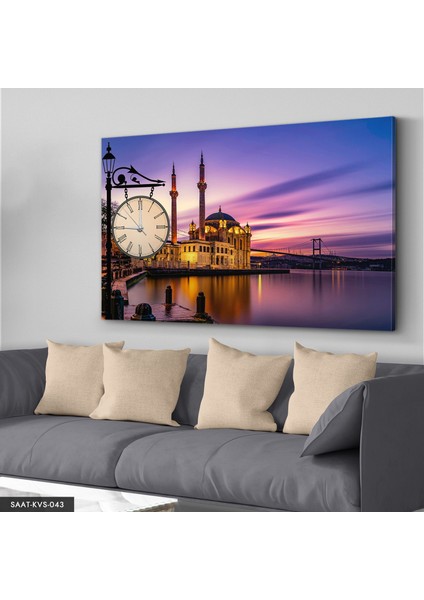 Cami Manzarası Saatli Kanvas - Canvas Tablo