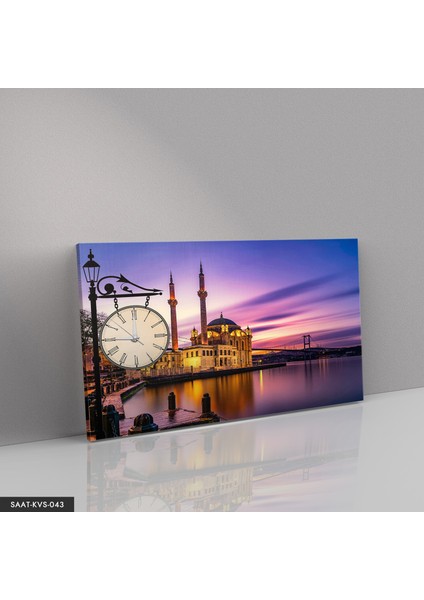 Cami Manzarası Saatli Kanvas - Canvas Tablo