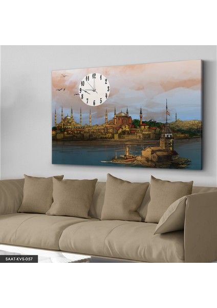 Istanbul Çizim Saatli Kanvas - Canvas Tablo