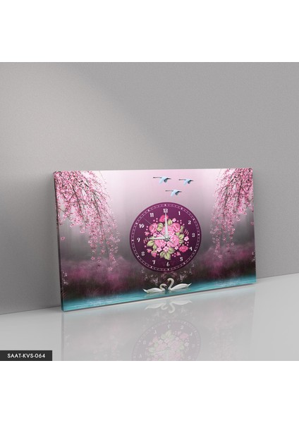 Kuğu Gölü Saatli Kanvas - Canvas Tablo