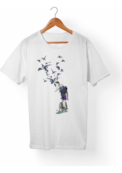 Bisiklet Baskılı Çocuk Beyaz Tişört