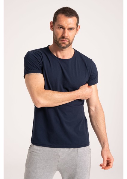 %100 Pamuk Yüksek Kalite Kumaş Erkek Tişört., Rahat Fit Kesim Lacivert Erkek Tshirt