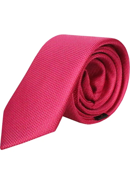 Erkek Koyu Pembe Armüllü Slim Fit Kuşgözü Desenli Mendilli Kravat